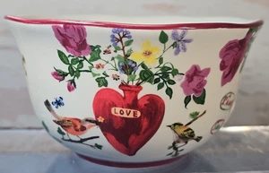 Anthropologie Nathalie Lete Cereal Bowl Heart Love Birds 3D Flowers Butterfly - Picture 1 of 10