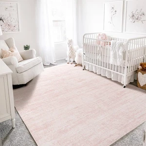 Alfombra Rosa Claro 5x7 para Dormitorio Infantil, Abstracto Lindo Moderno Lavable Boho Are... - Imagen 1 de 7