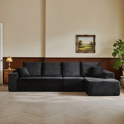 Sofá nube 135" en forma de L sofá seccional pana sofá deshuesado con chaise derecho Foto 1 de 4