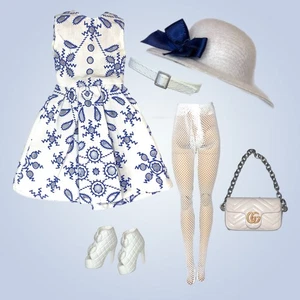 Eledoll Fashion Pack Clothes for 12 inch Fashion Doll Blue White Dress DERBY Set - Picture 1 of 2