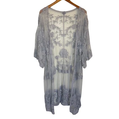POL Kimono Women S/M Gray Floral Lace Duster Festival Romantic Boho Sheer Hippie - Image 1 of 4