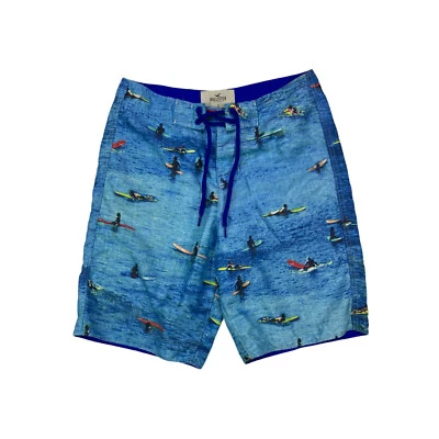 Pantalones Cortos Hollister 20" Para Hombre Talla S Azul Estampado Surf Cordón Foto 1 de 4