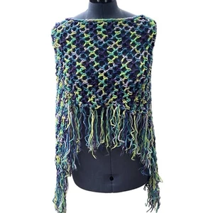 Hand-Made Bohemian Crocheted Poncho/Shawl w/Fringe Multicolor 70's Style Hippie - Picture 1 of 14