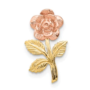 Avariah Solid Gold 14k Two-tone Mini Pink Rose Flower Chain Slide - 17mm - Picture 1 of 5