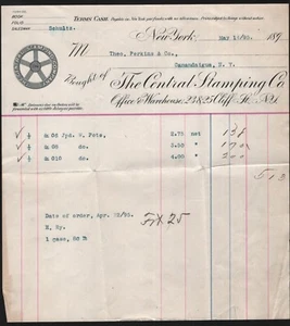 OPC 1895 NY Central Stamping Co. Factura 49409 - Imagen 1 de 1