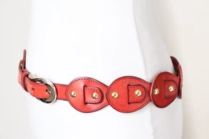 Cinturón de lazo de cuero - Boho de colección - Cuero marrón bronceado rojo - M/L - Imagen 1 de 8