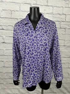 Baronessa De Wayne bottoni davanti viola paisley maniche lunghe donna 18 vintage anni 80 - Foto 1 di 7