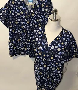 2 New Scrub HQ Size Large Cotton Tops Colorful Floral Pastel Print - Picture 1 of 8