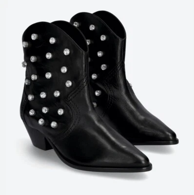 Nuevas botas de cuero negras occidentales SCHUTZ estrás 6.5B + bolsa antipolvo para arreglar puntada gratis Foto 1 de 4