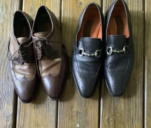 Two Pair of Mezlan Dress Shoes Tan and Brown Wing Tip Black Leather Shoes Sz 7M - Picture 1 of 11