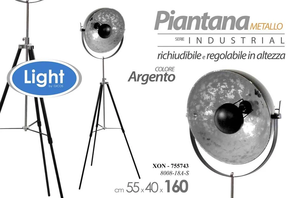 LAMPADA 160cm PIANTANA Treppiede a Pavimento TERRA FARO ARGENTO CLASSICO MODERNA - Immagine 1 di 2