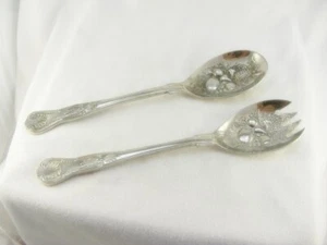 Vintage Pair Silver Plated Berry Spoons Salad Serving Kings Sheffield EPNS 24cm - Picture 1 of 4