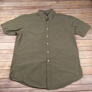 Camisa Nautica XL Verde Tostado Cuadros Manga Corta Botón Delantero - Imagen 1 de 7