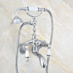 Chrome Wall Mount Bathroom Tub Clawfoot Faucet w/ HandShower Adjustable 3 3/8" - Bild 1 von 10
