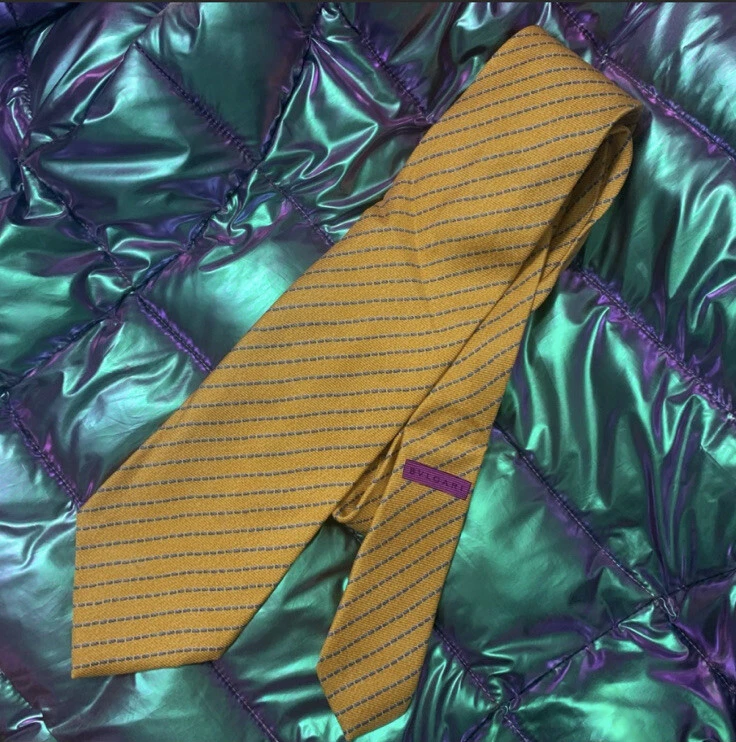 Bulgari Corbata Seda Bambú Amarillo y Azul Foto 1 de 4