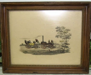Antique Framed Picture Steam Engine and Automobile - Picture 1 of 3
