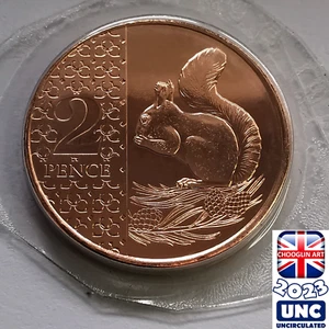 (BRILLIANT UNC) BRITISH 2023 CHARLES III TWO PENCE 2p 'RED SQUIRREL' coin - Picture 1 of 2