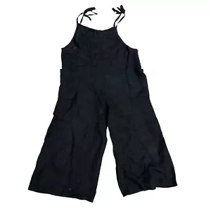 MADE IN ITALY Romper Jumpsuit LARGE Women's Black 100% Linen Capri One Piece - Picture 1 of 9