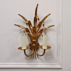 Hollywood Regency Wall Light Vintage Italian Wheatsheaf Gilt Metal Rewired - Picture 1 of 7