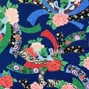 New Fit To Print Japanese Fabric 5.75 yds Floral Textured Cotton Red Blue Quilt - Picture 1 of 15