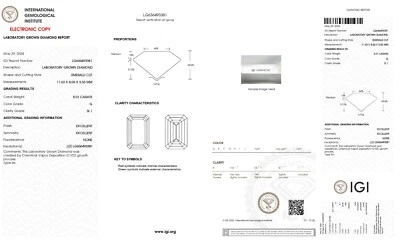Lab Grown 5.01 Ct EMERALD Cut IGI Certified CVD Diamond G Color SI1 Clarity - Image 1 of 4