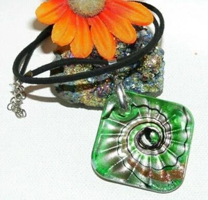 Pendant Glass Lampwork Murano Art Gold Sand Silver Film Green Band 316s - Picture 1 of 9