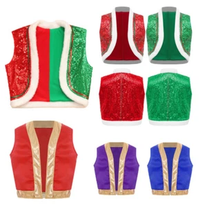 Kids Waistcoat Vest for Christmas Costume Santa Elf Jacket Festival Party Outfit - Picture 1 of 71