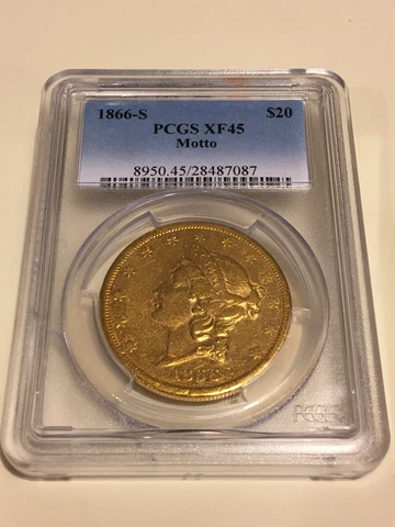 1866-S XF45 PCGS Liberty Double Eagle $20 Gold Coin good appeal good luster Cover