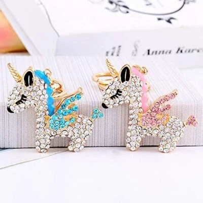 Unicorn wings crystal keyring car keys red blue pink diamanté Gift charm Bag - Image 1 of 2