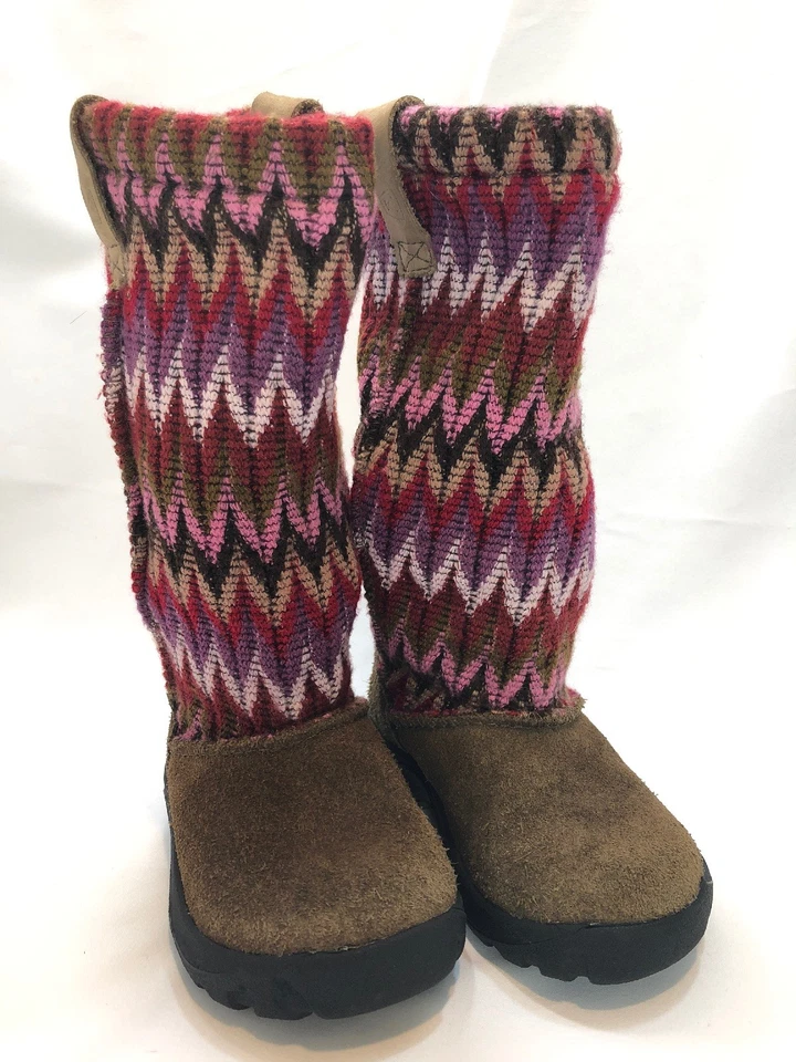 Keen Niñas Pequeñas Suéter Botas 8 Punto Chevron Rosa Morado Marrón Cuero  Foto 1 de 4