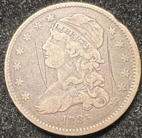 1835 Capped Bust Quarter Type Coin F-VF Details Scratches Edge Ding #T1 Cover