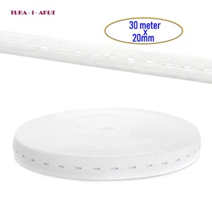 30m x 20mm Gummiband mit Knopfloch, Flaches Elastisches Nähband, Weiß TKB5091 - Bild 1 von 9
