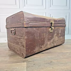 Vintage Metal Steamer Trunk Blanket Box Storage Chest Coffee Table Case Retro - Picture 1 of 24