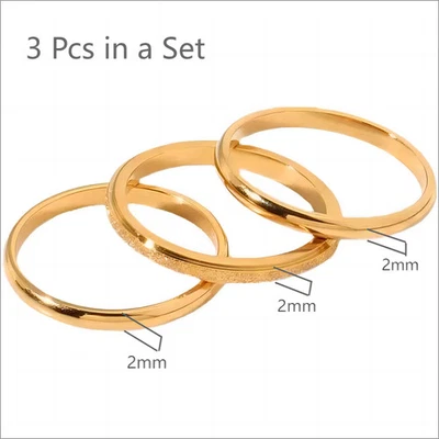 3 Pc Stacking Ring Set Vintage 18K Gold Tone Stainless Steel Women Jewelry - Image 1 of 4