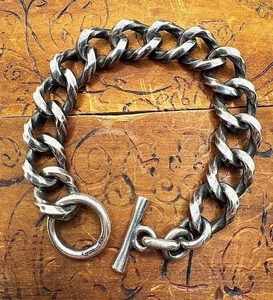 C'est Magnifique Vintage Silber Gush Cuban Link Biker Armband 925 - Bild 1 von 9