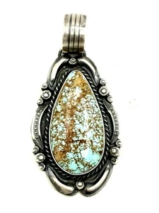 Navajo #8 Turquoise Sterling Silver Old Style Handmade Pendant By Tillie John - Picture 1 of 13