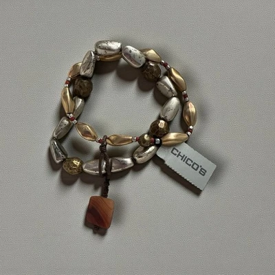 2pcs New Chicos Multi Toned Beaded Bracelet Fashion Women Chic Vacation Jewelry - Image 1 of 2