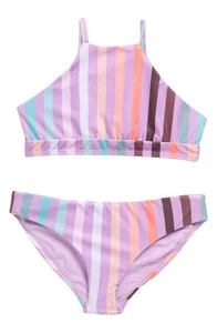 Girls Raisins Crossroads Pink Purple Striped 2 Piece Bikini Swimsuit 8 - Picture 1 of 5