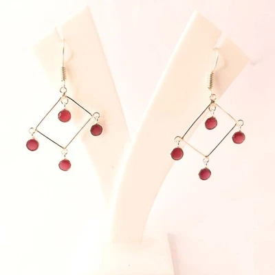 Kashmiri Ruby(Simulated) Gemstone Drop Dangle Jewelry Earrings 1.90" v225 - Image 1 of 2