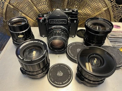 Asahi Pentax 6x7 con 5 lentes Takumar ojo de pez 35 mm 55/70/105/150 mm + accesorios Foto 1 de 4