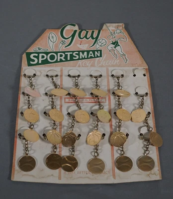 Vtg 1950's Gay Sportsman Gold Plated Football  Soccer Baseball Basket Key Chain - Image 1 of 4
