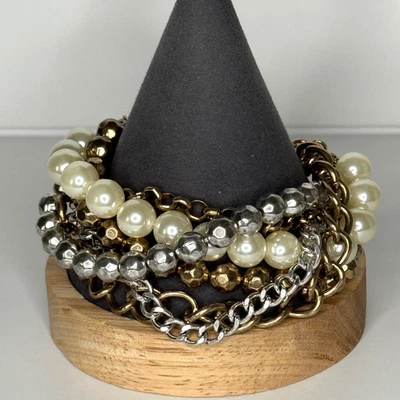 Premier Designs Multi Strand Bracelet Bead and Chain Gold/Silver Tone - Image 1 of 4