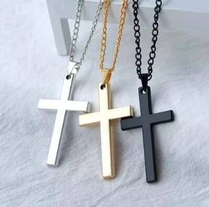Mens Stainless Steel Christ Crucifix Cross Necklace Pendants For Men - Picture 1 of 9