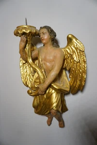 Alte Barock Holz Kirche Heiligen Figur Leuchter Engel gefasst geschnitzt 18.Jh - Bild 1 von 1