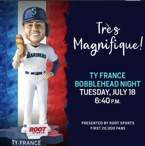 Seattle Mariners Ty France 7/18/23 SGA Bobblehead NIB & In Hand Ready To Ship Cover