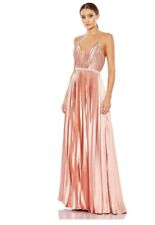 MAC DUGGAL Satin PLUNGE NECK PLEATED EVENING GOWN,rose-gold,sz 4, New