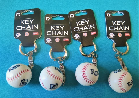 FOUR (4) TAMPA BAY RAYS PLASTIC, BASEBALL KEY CHAINS FROM RICO INDUSTRIES Cover