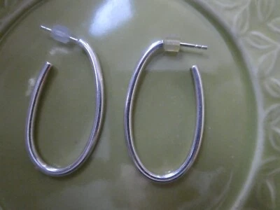 Elegant Fine Oval Tube Hoop Earrings In Silver 36mm long X 20mm wide - Image 1 of 4