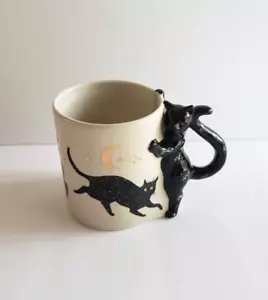 Black Cat Handle Moon Stars Coffee Mug Paper Destiny Magic Ceramic Gold - Picture 1 of 9