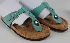 Muk Luks Women's Size 10 Teal Aqua Suede Footbed Sandal Flip Flops - Picture 1 of 7